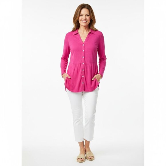 Soft Surroundings Tunic Pamplona 100% Cotton Heather Fuchsia Pink Size XS - Picture 1 of 9